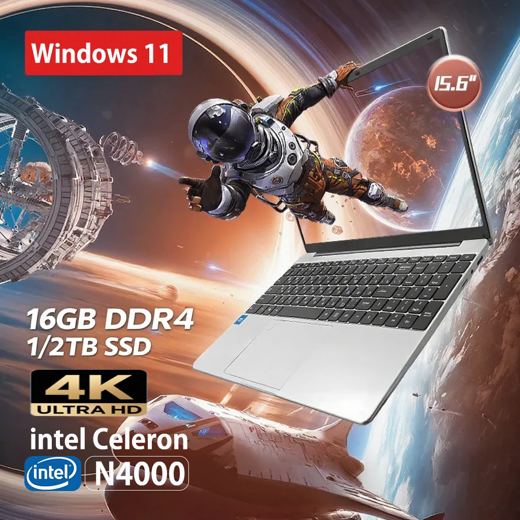 FUCHU 15.6 ''Nieuwe Laptops Windows 11 Laptop Intel N4000 16GB RAM 1TB SSD Draagbare Kantoor Studie laptop Computer Gaming Notebook