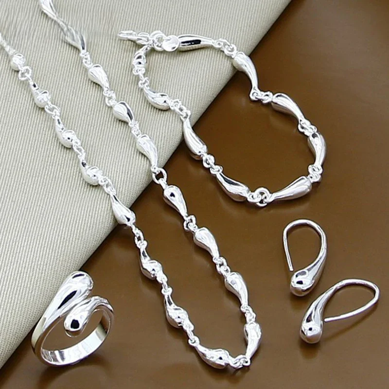 DOTEFFIL 925 Sterling Silver 18-calowy łańcuszek Krople wody Naszyjnik Bransoletka Kolczyk Pierścionek Zestaw dla kobiet Biżuteria ślubna — zdjęcie 2