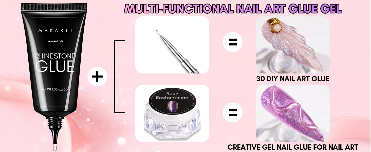 2PCS Nail Rhinestone Glue for Nails ,Makartt Super Strong Gel Glue for Rhinestones,3D Art Charm Decorations Bling Gem Bow Jewels