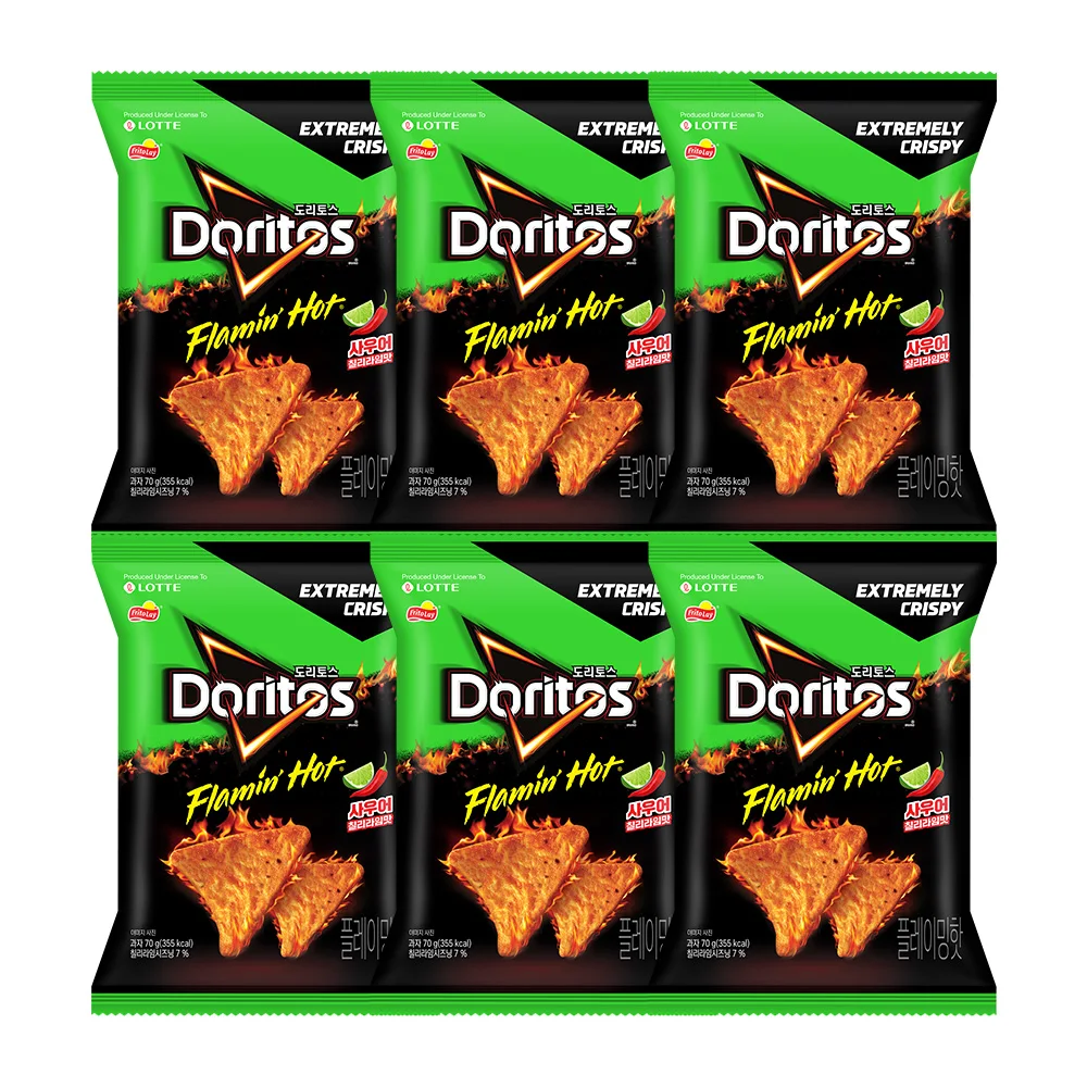 Lotte Well Food Dorigos-flammende heiße Sauer Chili-Limette Geschmack 70g x 6 Stück