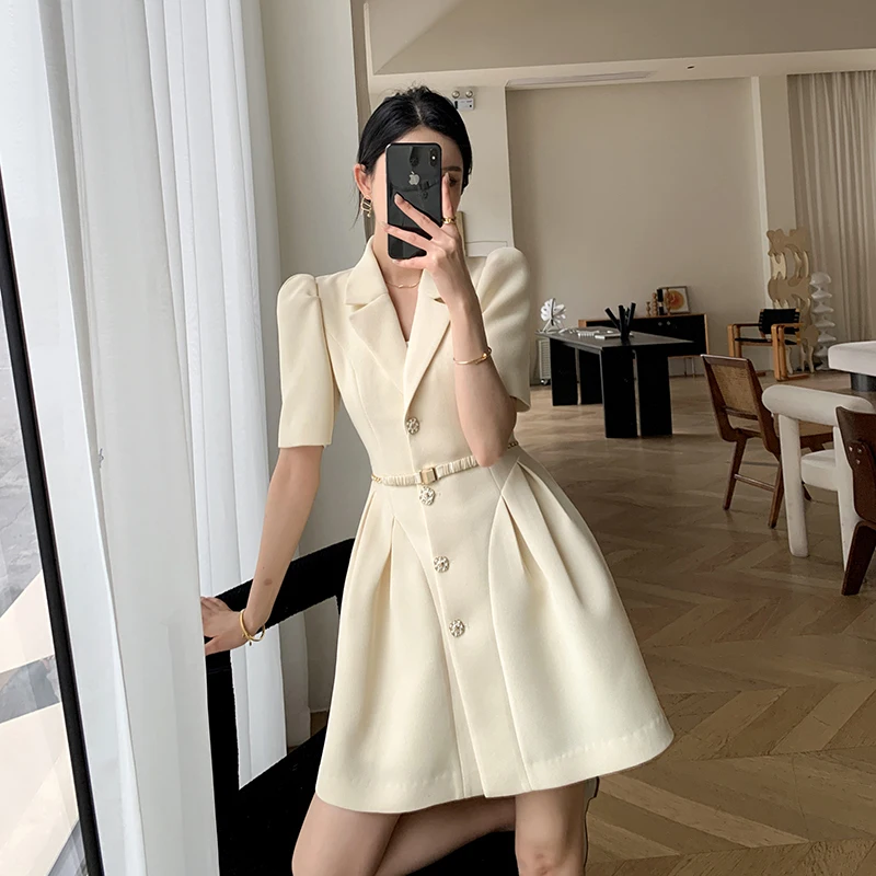 

Women's Apricot High Quality Summer New OL Suit Dress Slim Vestido Feminino