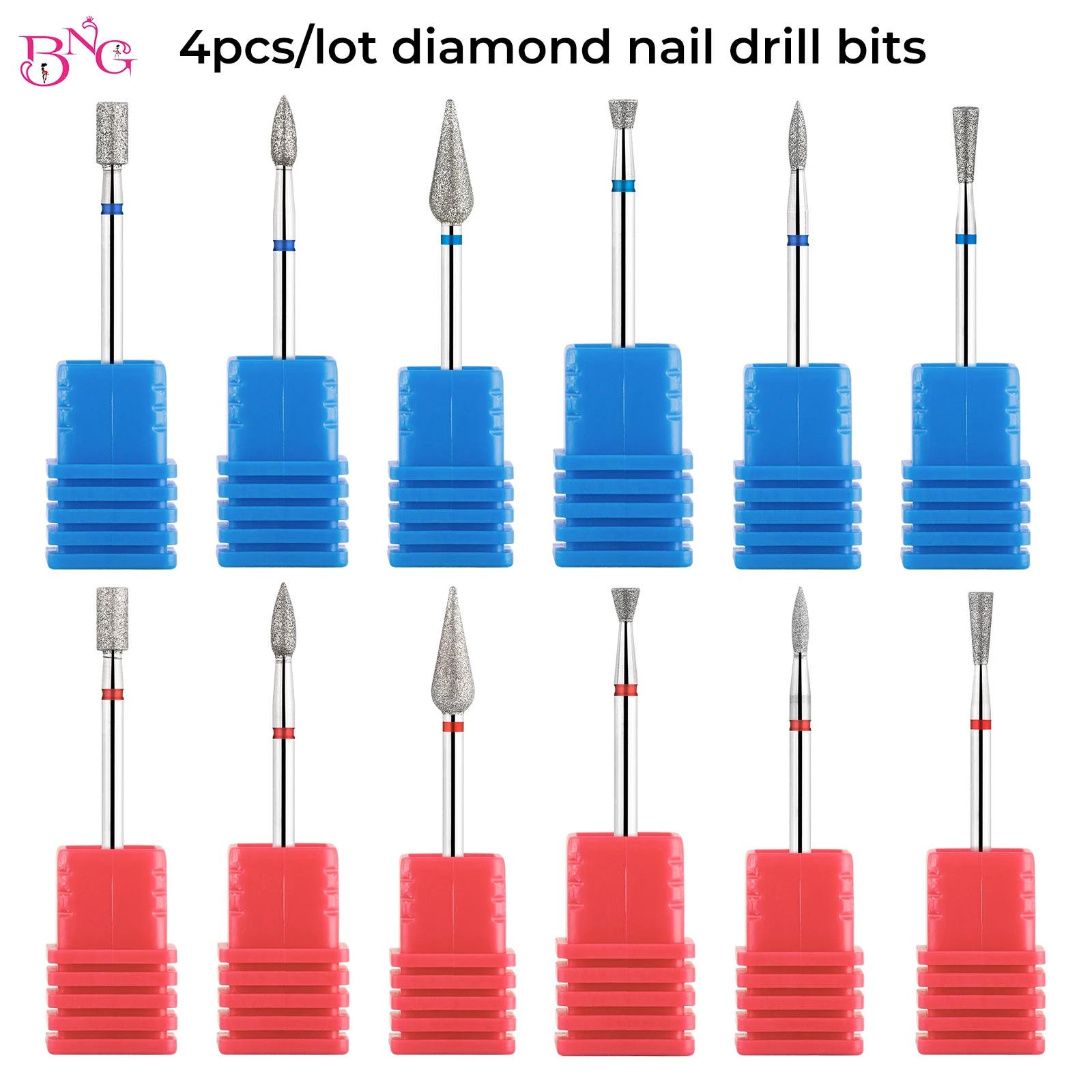 Brocas de diamante para uñas, herramientas de manicura, removedor de cutículas, eléctricas, rusas, 4 piezas