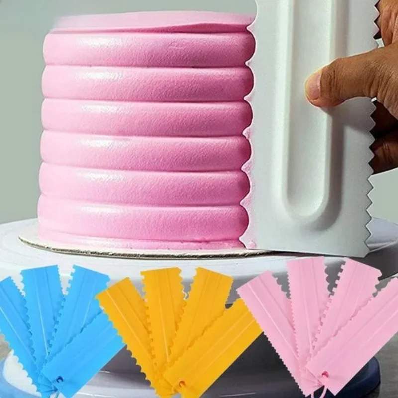 Grattoir à gâteau à dents Double face en plastique, grattoir à crème à motif, outils de cuisson, accessoires de cuisson, DIY, 4 pièces/ensemble