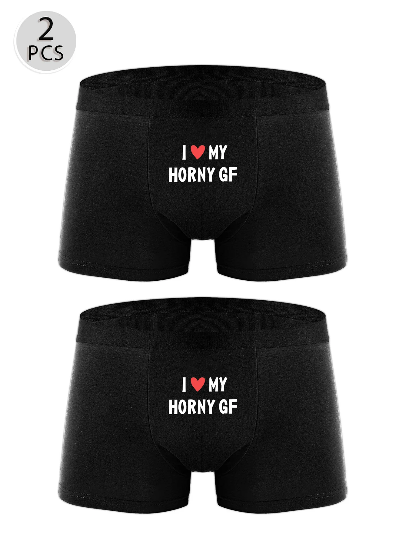 2 Pack of Men's Boxer Briefs - I LOVE MY HORNY GF - Underwear with Fun Novelty Pattern Printing Underpants