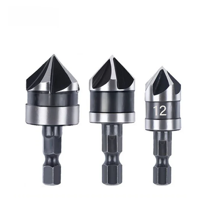3 SZTUK Wiertło pogłębiające Hss Hex Chamfer Five Pears Hexagonal 90 Degrees Boring Drill Shank Carbon Steel Woodworking Tools Set — zdjęcie 2