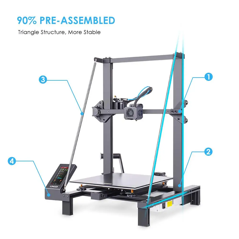 Longer LK5 Pro FDM 3D Printer 90% Pre‑Assembled Stable Triangle Structure 3 Sets TMC2208 Silent Driver Motherboard Large Build Volume 300×300×400mm 4.3inch Color Touchscreen