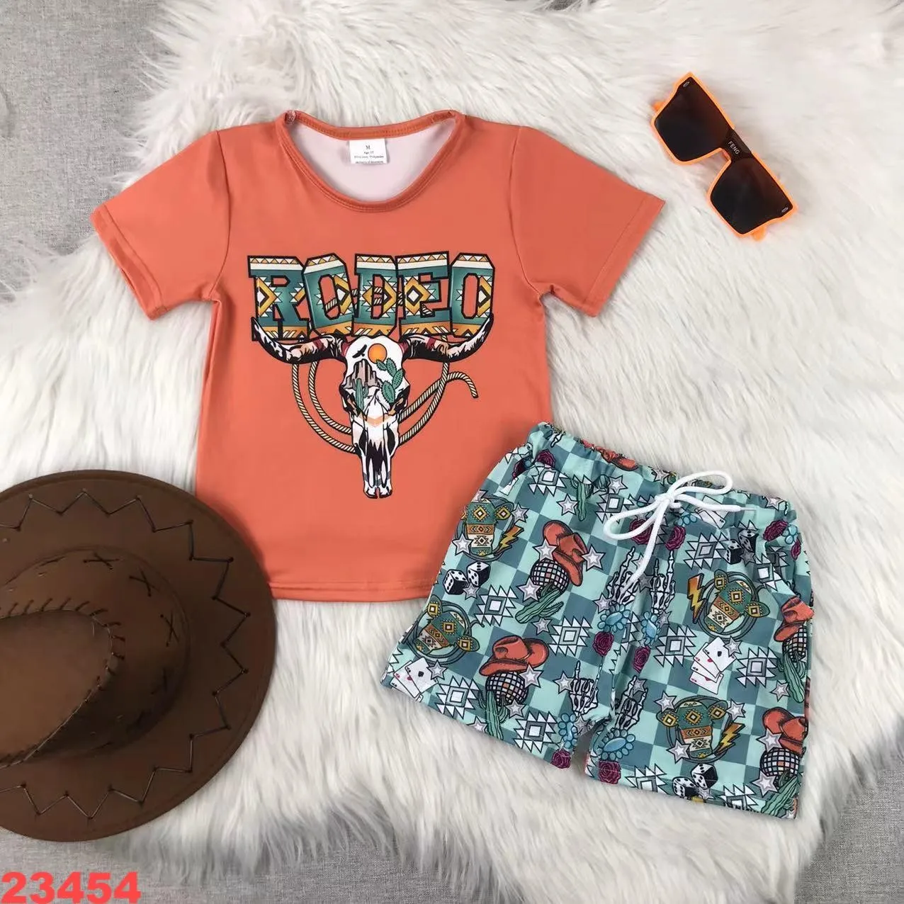 

Toddler Boy Western Outfit Cowboy Short Sleeve T-Shirt Top Shorts Set Children Siblings Summer Clothes