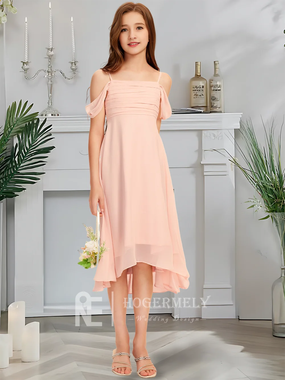 A Child Cold Shoulder Junior Bridesmaid Dress Flower Girl Dress Chiffon With Ruffles Kids Girls Party Formal Wear Wedding 01