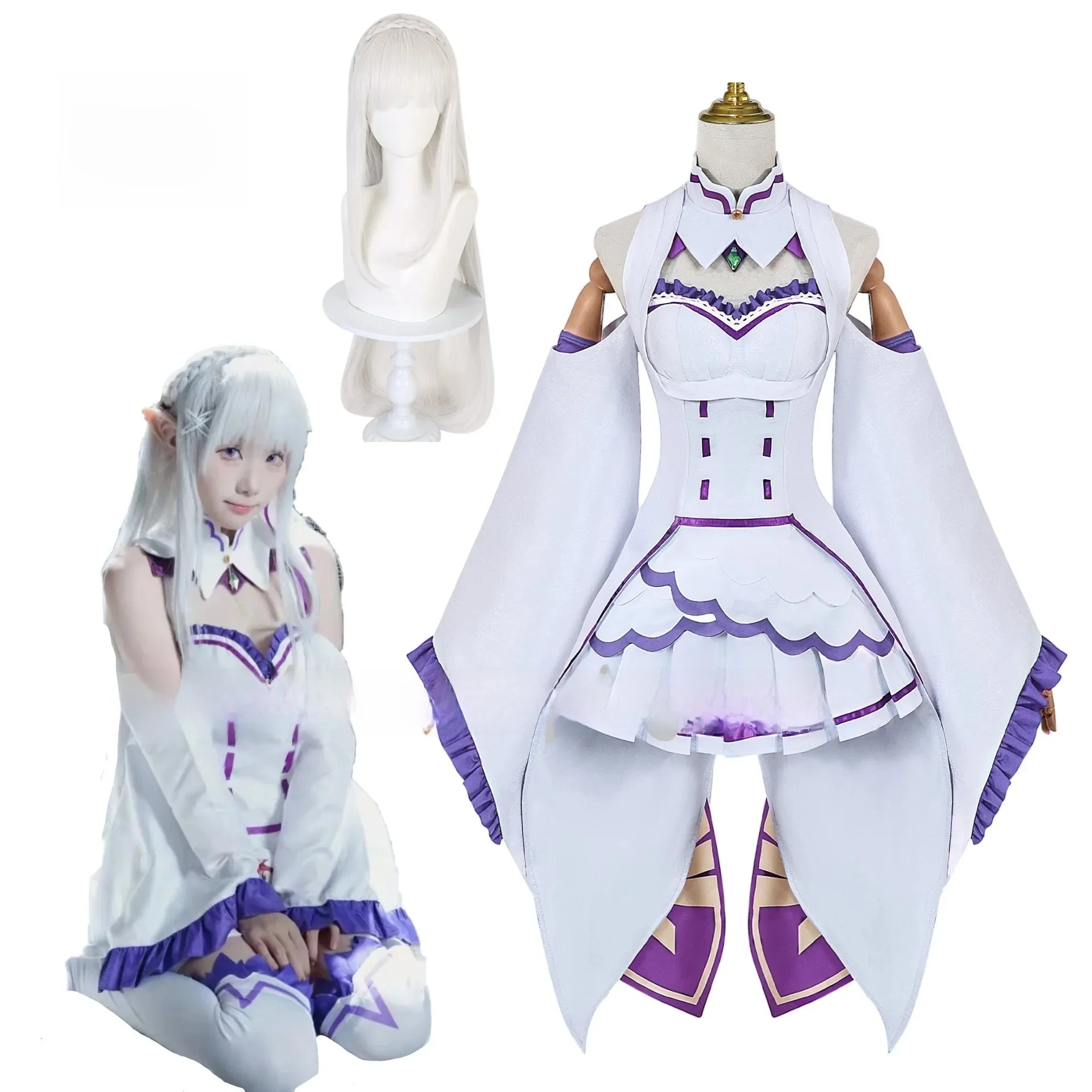 Emilia Rezero przebranie na karnawał płaszcz peruka Anime Re Zero Cosplay impreza z okazji Halloween pokojówka jednolite stroje dla kobiet — 2