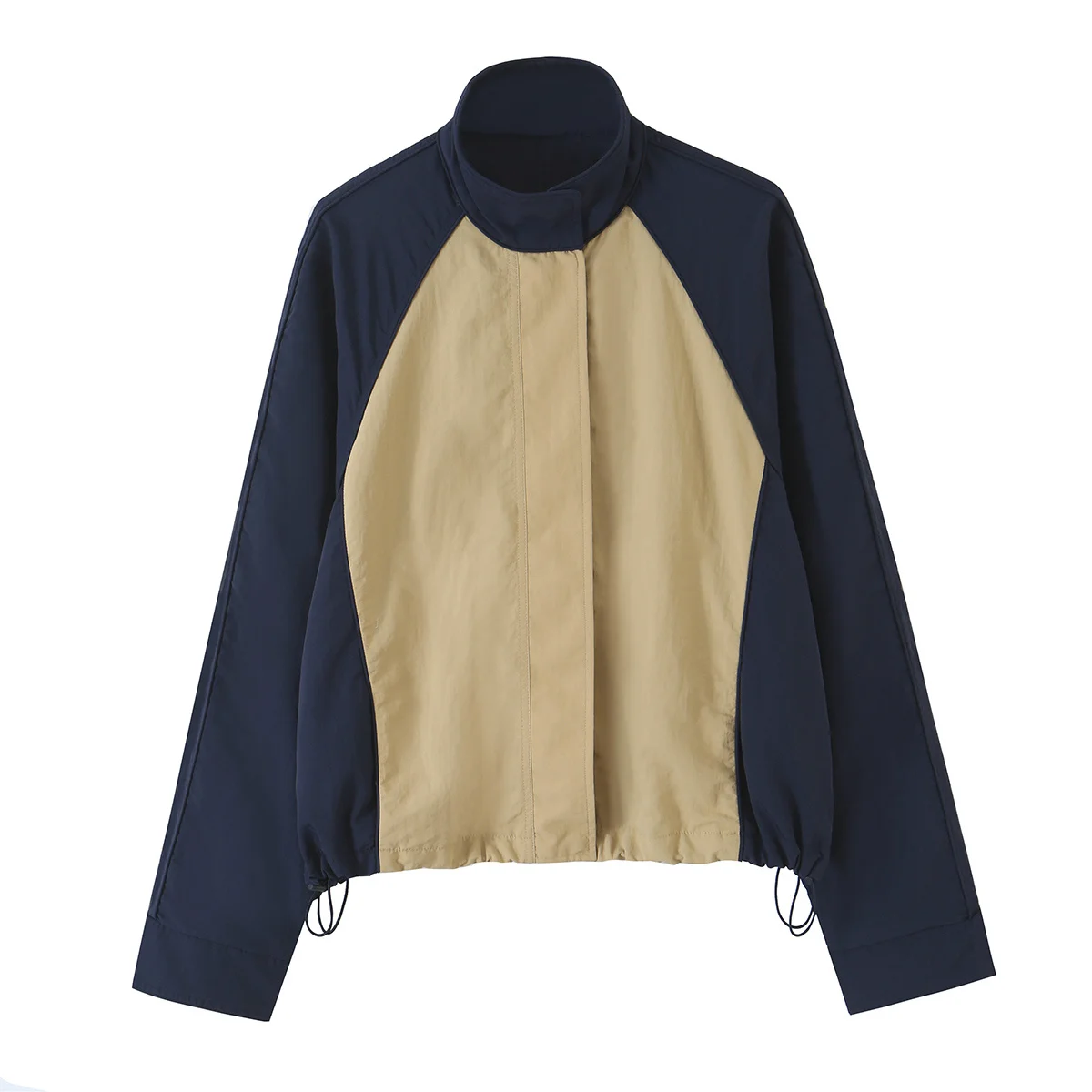 HH Casual Dames Patchwork Nylon Trainingspak Lente Herfst Hoge Hals Trekkoord Taille Losse Jas+Broek met zijstrepen