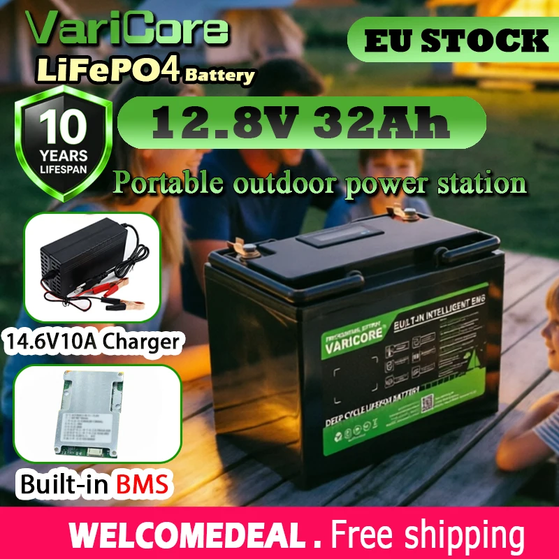 Pacco batterie VariCore 12V 32Ah LiFePO4 con BMS integrato, batteria per accumulo solare e camper, spedita dal magazzino europeo