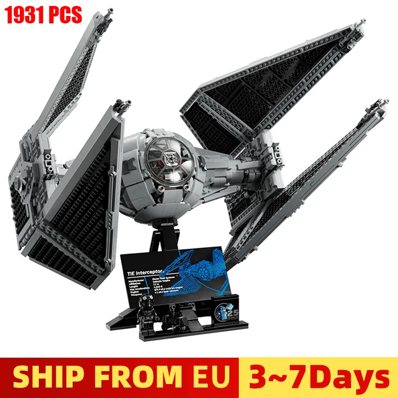 1931pcs DIY Spaceship Tied Interceptord Building Blocks Spacecraft Fighters Model Assembly Bricks Toys Kids Christmas Gift 75382