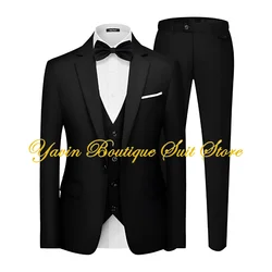 Men's 3 Pieces Suit Party Elegant Solid One Button Jacket Slim Fit Single Breasted Vest Blazer Pants Set