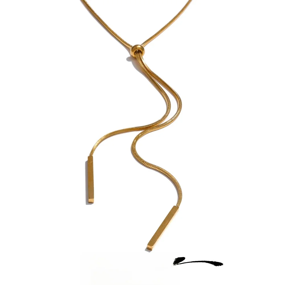 Yhpup 80 + 5 cm regulowany wykwintny łańcuszek do swetra ze stali nierdzewnej gładki naszyjnik dla kobiet minimalistyczny kołnierz moda biżuteria PVD — zdjęcie 2