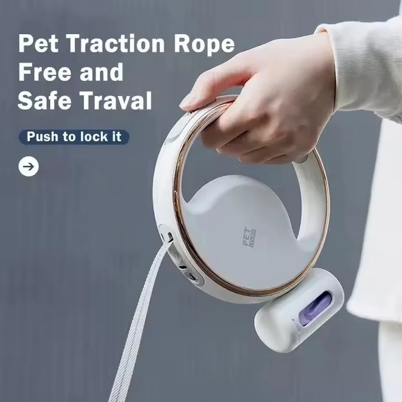

3 in 1 Multifunctional Dog Leash and Collar Custom Waterproof Automatic Led Retractable Dog Leash Poop Bag