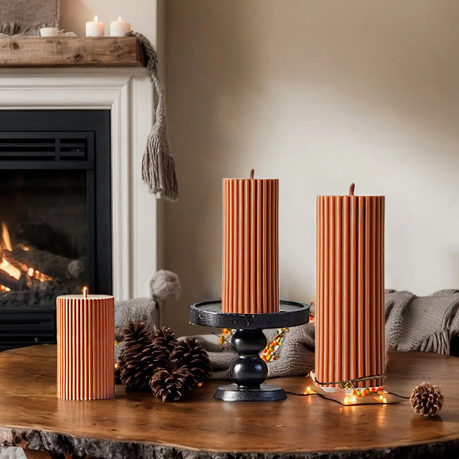 

Nordic Brown Cylinder Scented Candle Pillar Soy Wax Aromatherapy Candle for Home Decor Vintage Retro Atmosphere Geometric Candle