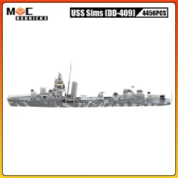 WW II US Naval War Military Warship USS Sims (DD-409) Destroyer MOC Building Blocks Aircraft Carrier Model Bricks Toys for Child