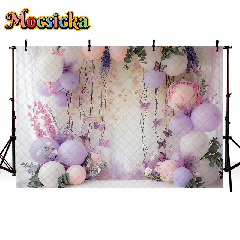 Mocsicka Photography Background Spring Floral Balloon Butterfly Decor Cake Smash Baby Shower Kids Portrait Backdrop Photo Studio