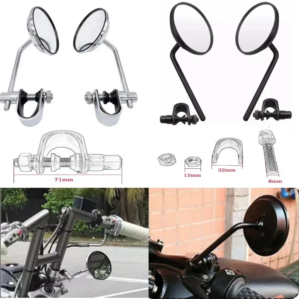 Motorcycle handlebar End Mirror Retro Rearview Side Mirrors Round Convex Clip-On Retro 22-25mm For Bobber Cruiser Cafe Racer