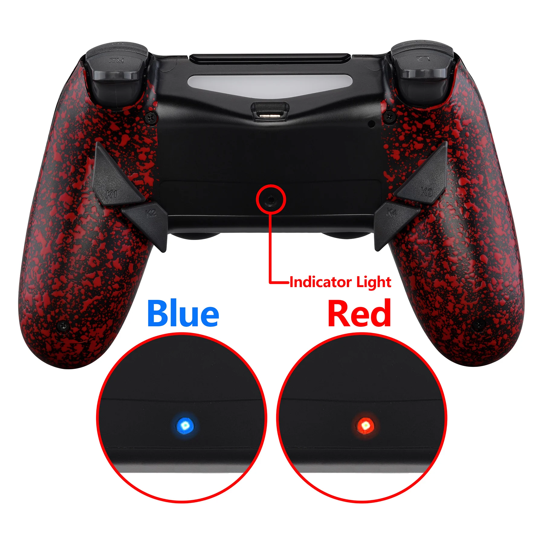 eXtremeRate Dawn Remappable Remap Kit for PS4 Slim Pro Controller with Custom Back Shell & 4 Back Buttons - Textured Red