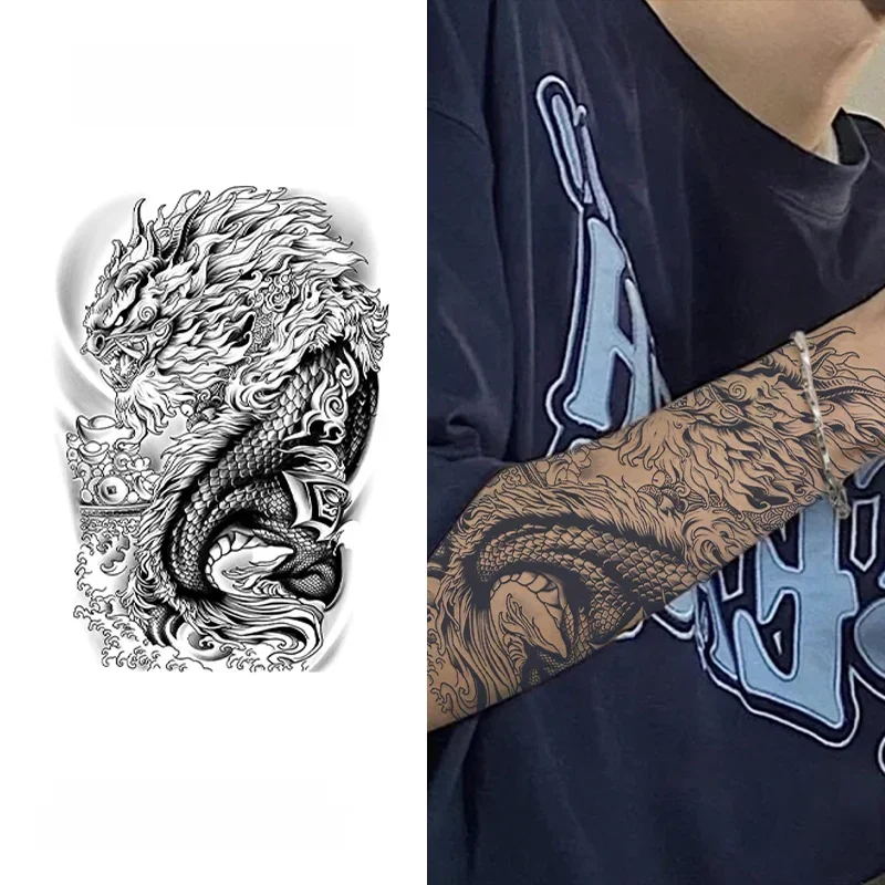 Kirin – tatouage temporaire imperméable pour bras de bête mythique, durable pour 1 à 2 semaines, faux tatouage Semi-Permanent réaliste, 1 pièce