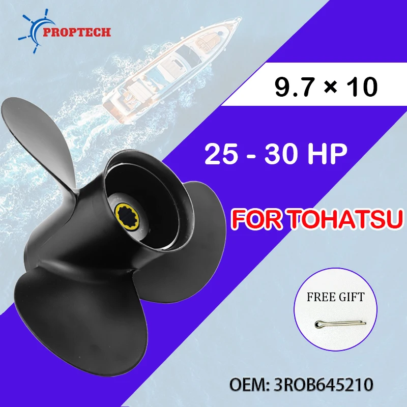 

Outboard Propeller For Tohatsu Nissan 25HP 30HP 9.7*10 Boat Aluminum Alloy Screw 3 Blade 10 Spline Marine Engine Part 3ROB645210