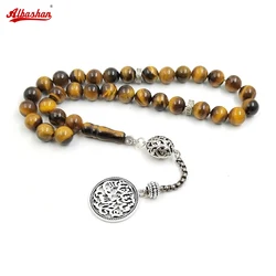 Natural Tiger eye stone tasbih Arwen Pendant Muslim man misbaha prayer beads bracelet Arabic fashion Rosary