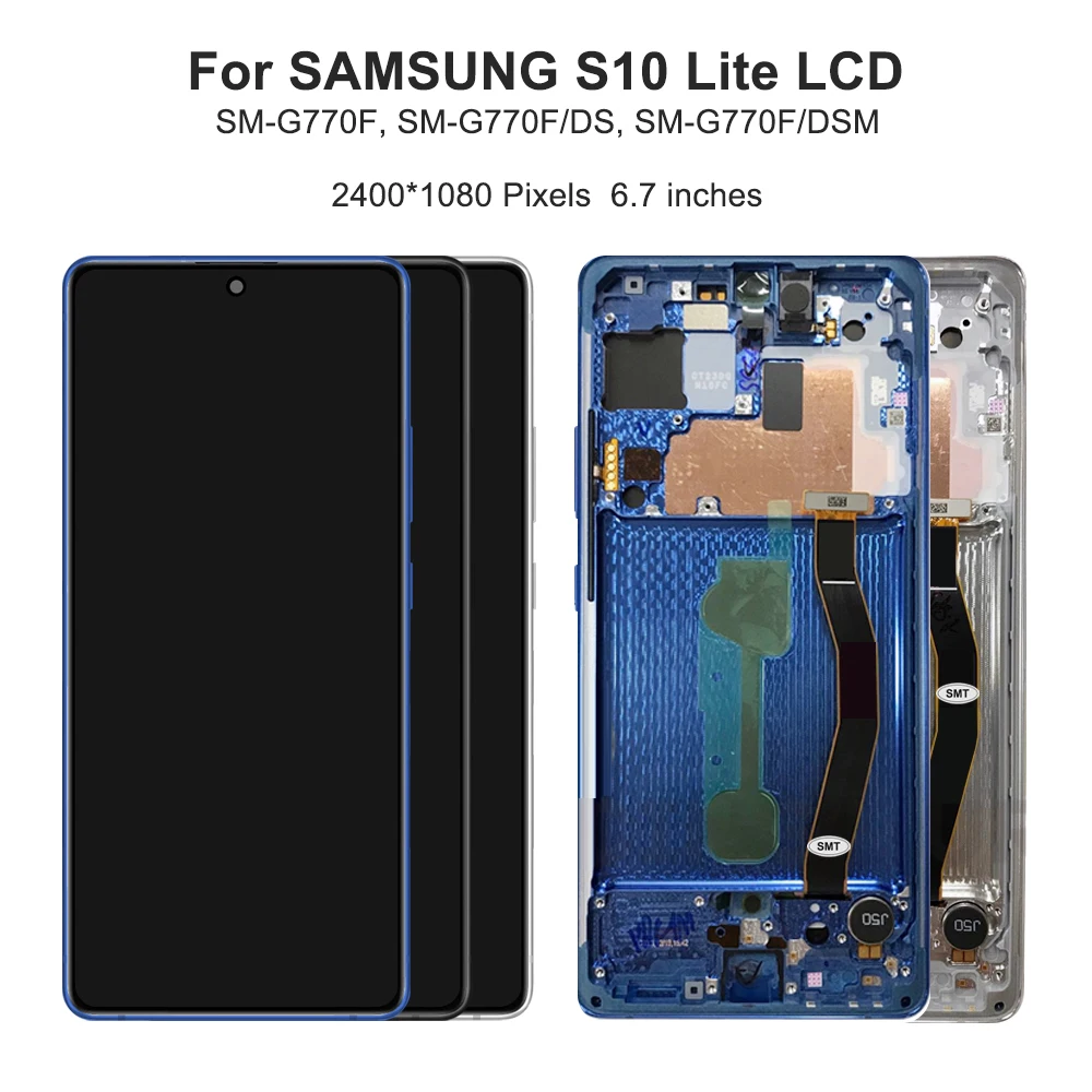 6.7\'\'  Amoled TFT S10 Lite LCD For Samsung S10 Lite Display For Samsung S10 Lite G770F SM-G770F/DS Touch Screen Digitizer +Frame