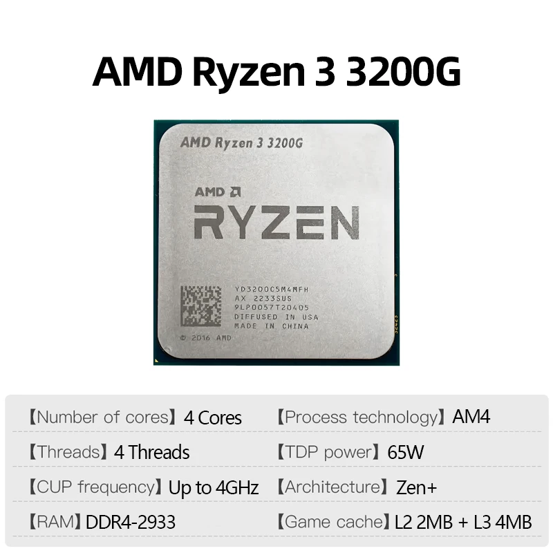 Brand New AMD Ryzen 3 3200G Processor 4 Cores 4 Threads 4GHz 4MB L3 Cache AM4 Socket with 1250MHz Radeon Graphics