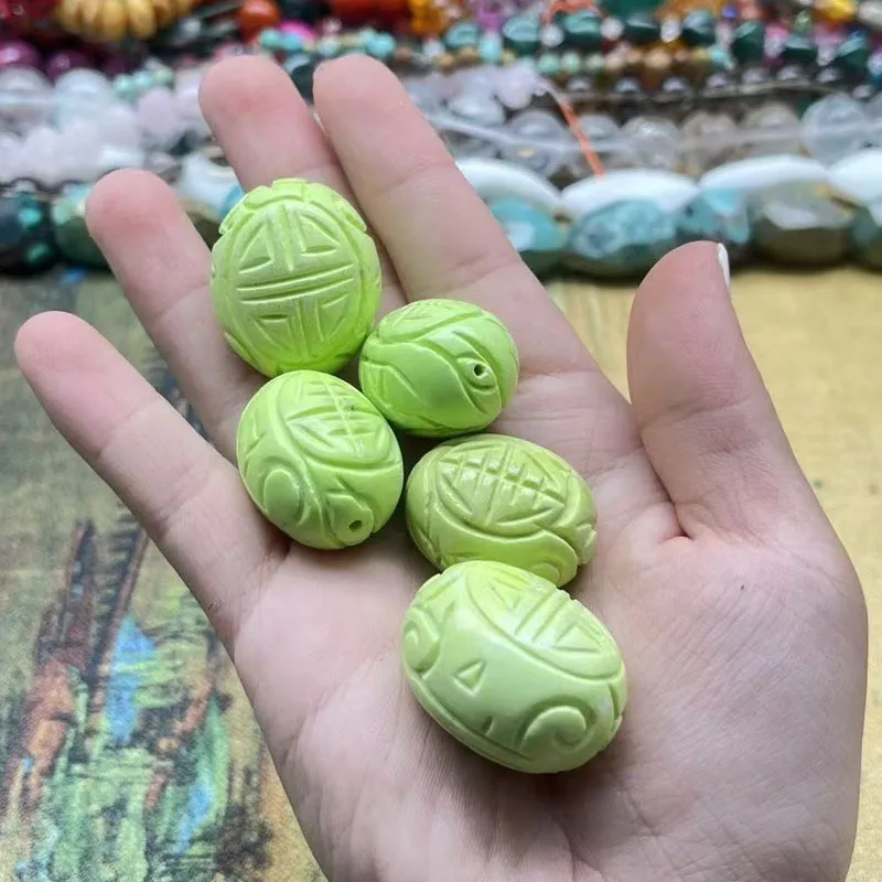 16 inches 17x20x28mm Totem Carved Green Egg Natural Turquoise Beads Loose Strand
