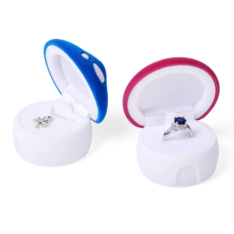 1 Piece lovely mushroom Gift Box Holder Velvet Wedding Engagement Ring Box Jewelry box for Earrings Necklaces Display 2 colors