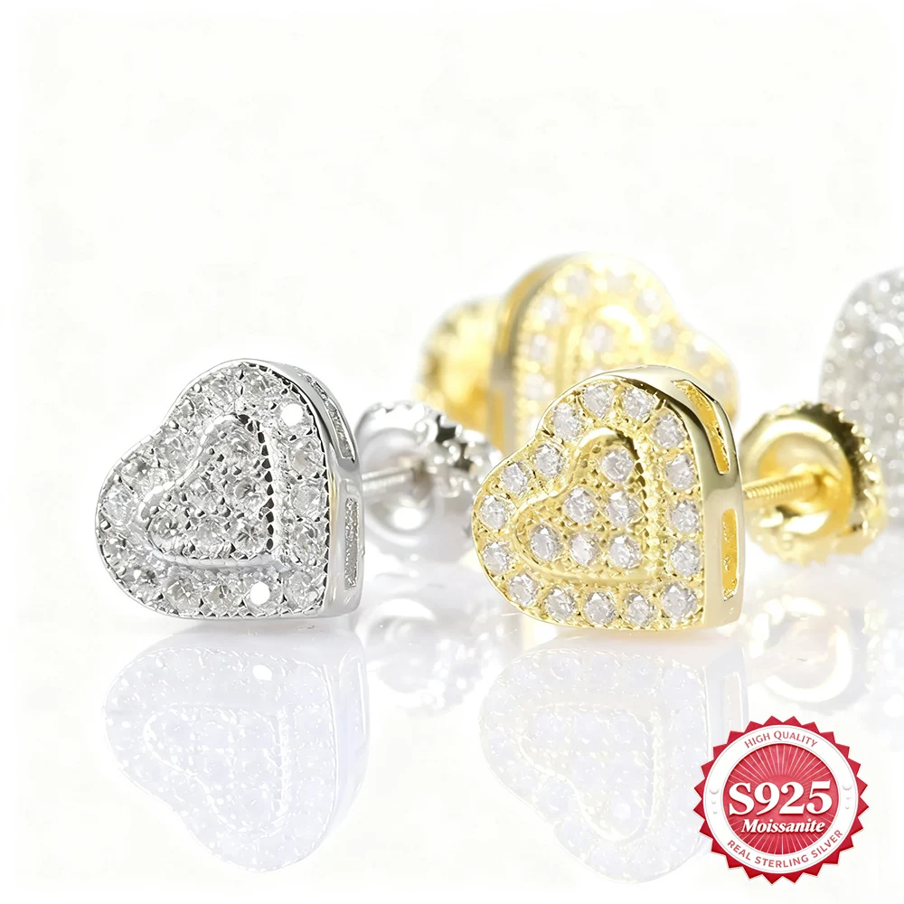 

8mm Heart Moissanite Stud Earrings S925 Sterling Silver Elegant Ethical Synthetic Diamonds Jewelry Women Anniversary Gifts