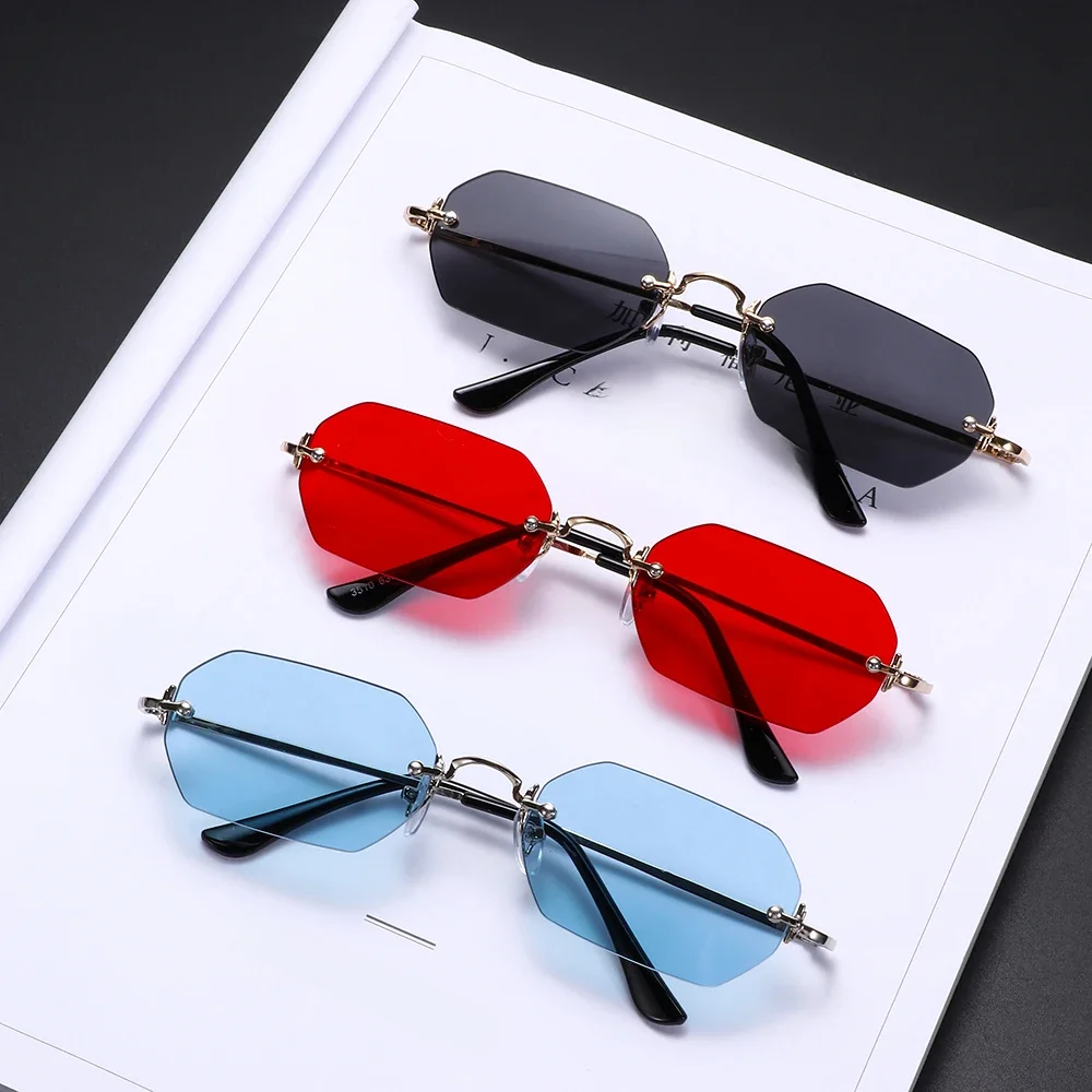 Luksusowe kwadratowe okulary przeciwsłoneczne bez oprawek mężczyzna marka projektant bezramowe gradientowe okulary przeciwsłoneczne kobieta moda Vintage Metal óculos De Sol — zdjęcie 2