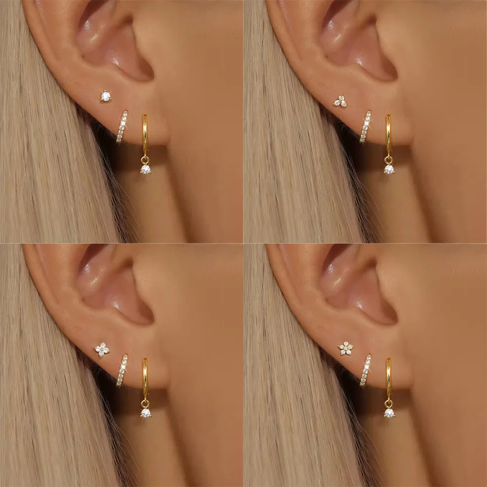 

3Pcs Tiny Round Zircon Huggies Hoop Stud Earrings Set For Women Trending Gold Plated Ear Clip Earrings Piercing Jewelry aretes