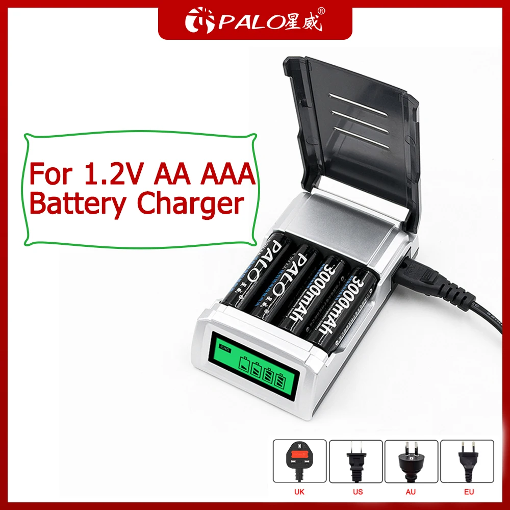 

PALO 4 Slots LCD Display Intelligent Battery Charger for 1.2V AA AAA NIMH NICD Rechargeable Battery Charger