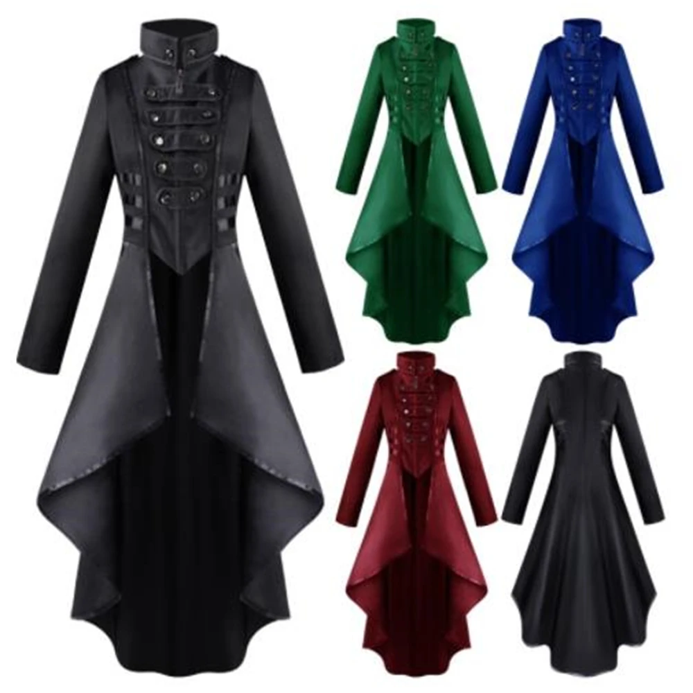 Women Medieval Victorian Costume Tuxedo Tailcoat Gothic Steampunk Trench Irregular Hem Vintage Frock Outfit Coat Spring Fall