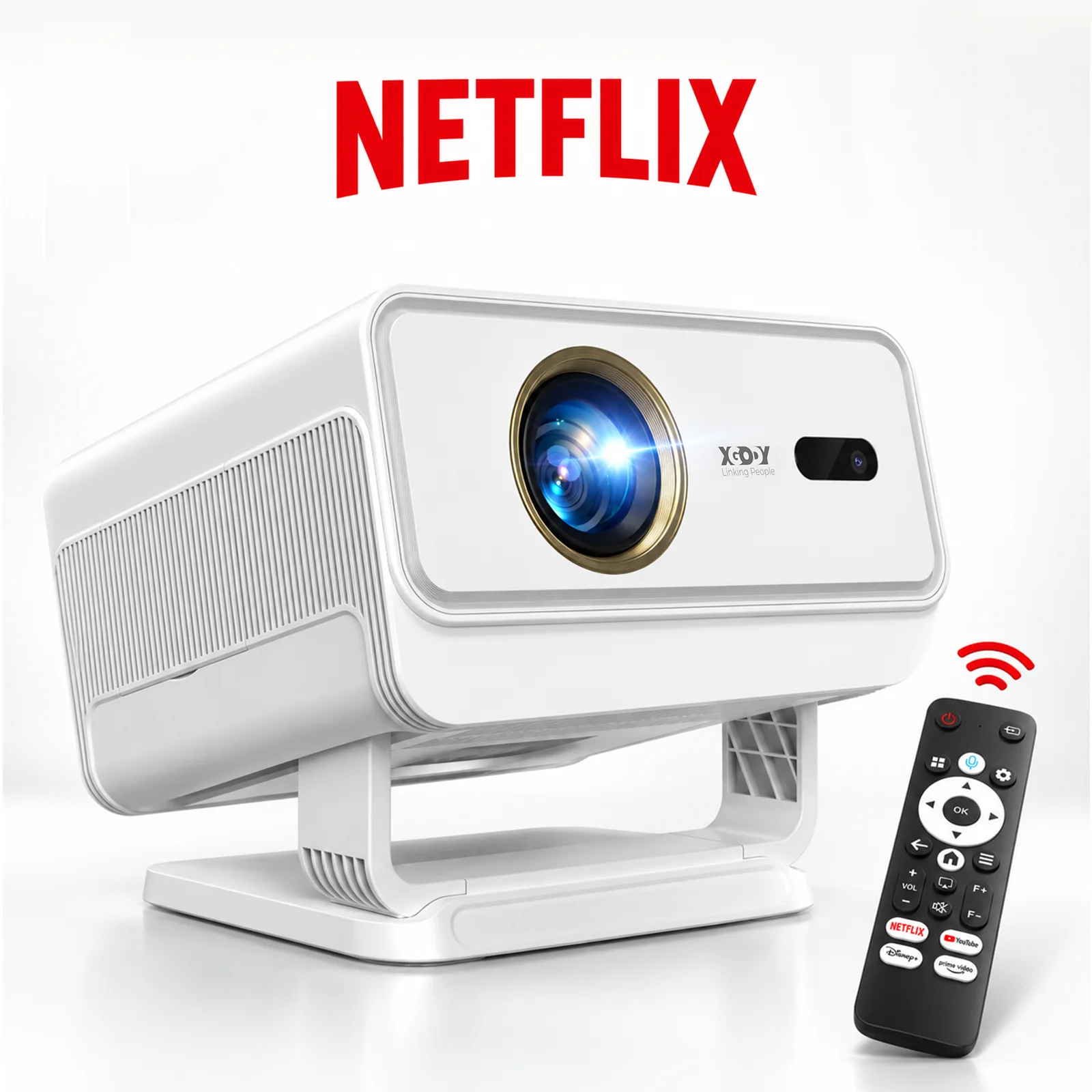 Proyector XGODY Gimbal N4 con licencia de Netflix, resolución nativa de 1080P, 700 ANSI, enfoque automático y corrección trapezoidal, 90 °