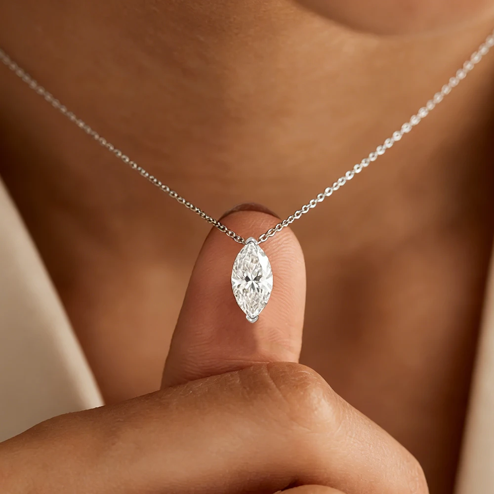 

5*10mm 1CT Marquise Cut Moissanite Pendant Necklace for Women 925 Sterling Silver 18K Gold Plated Party Hiphop Birthday Gifts