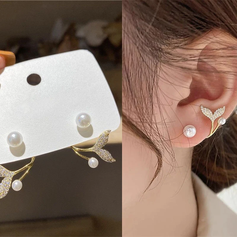 Women's Pink Tulip Flower Pearl Stud Earrings, Exquisite Gift