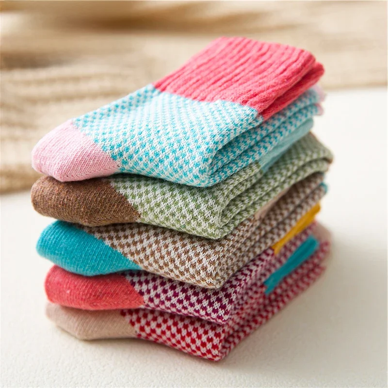 HSS Brand Thicken Women Winter Socks Warm Rabbit Wool Girl's Sox Wysokiej jakości bawełniane skarpetki Casual Harajuku Stars Pattern 5Pairs — zdjęcie 2