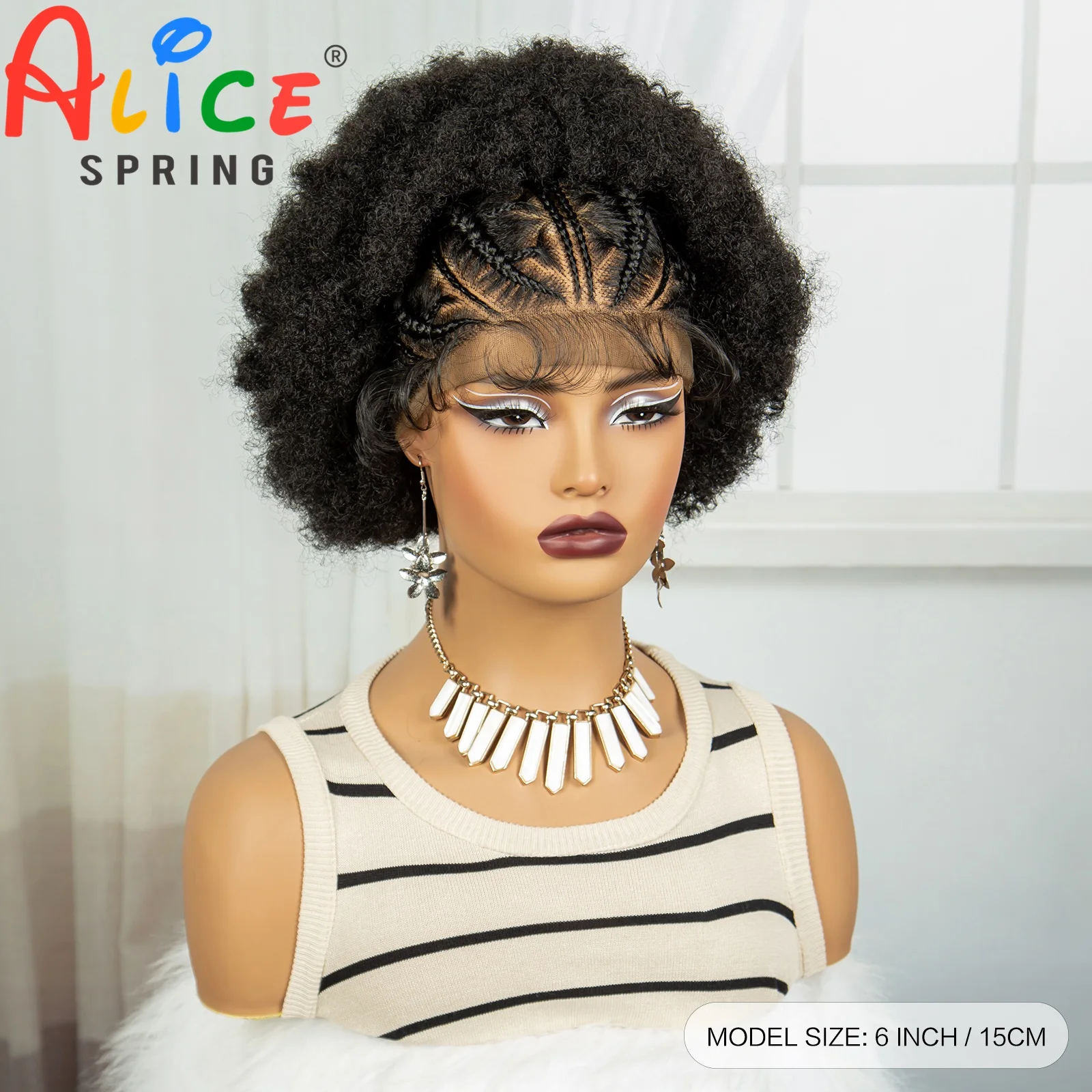 6 inch Afro Krullend Synthetisch Kant Frontale Gevlochten Pruiken Voor Zwarte Vrouwen 13x6 Transparante Korte Krullend Vlechten Pruiken met Baby Haar