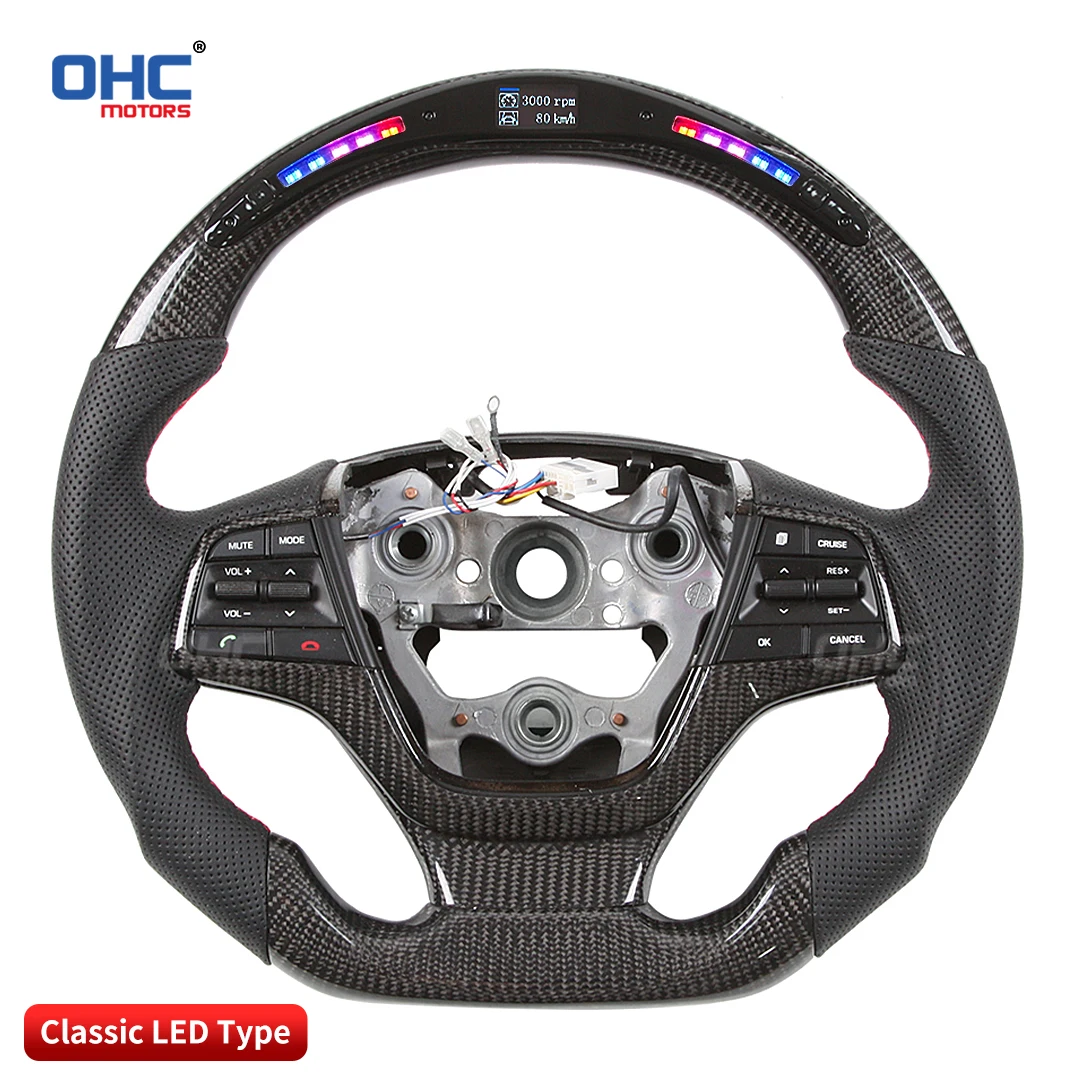 OHC Motors 100% Real Carbon Fiber Leather Alcantara Light Up LED Steering Wheel compatible for Hyundai Elantra 2016 2017 2018