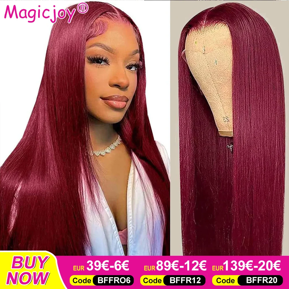 Vrvogue 99j Burgundy Lace Front Human Hair Wigs 28Inch 13X4 Straight Lace Front Wigs 180% Density Wine Red Wigs for Women