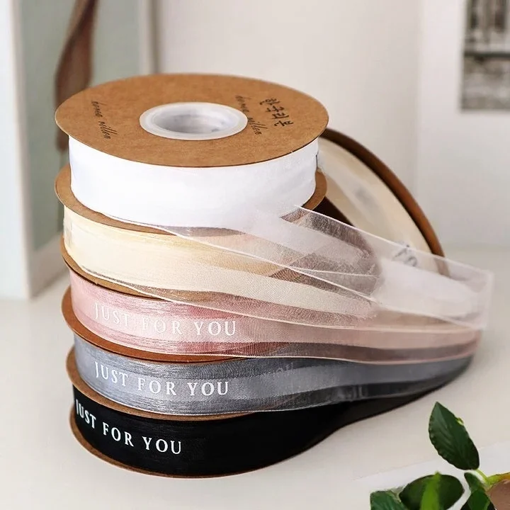 Ruban en mousseline de soie avec lettres anglaises, juste quatre vous, ruban coloré pour gâteau d'anniversaire, emballage de fleurs, ruban de décoration pour couvre-chef