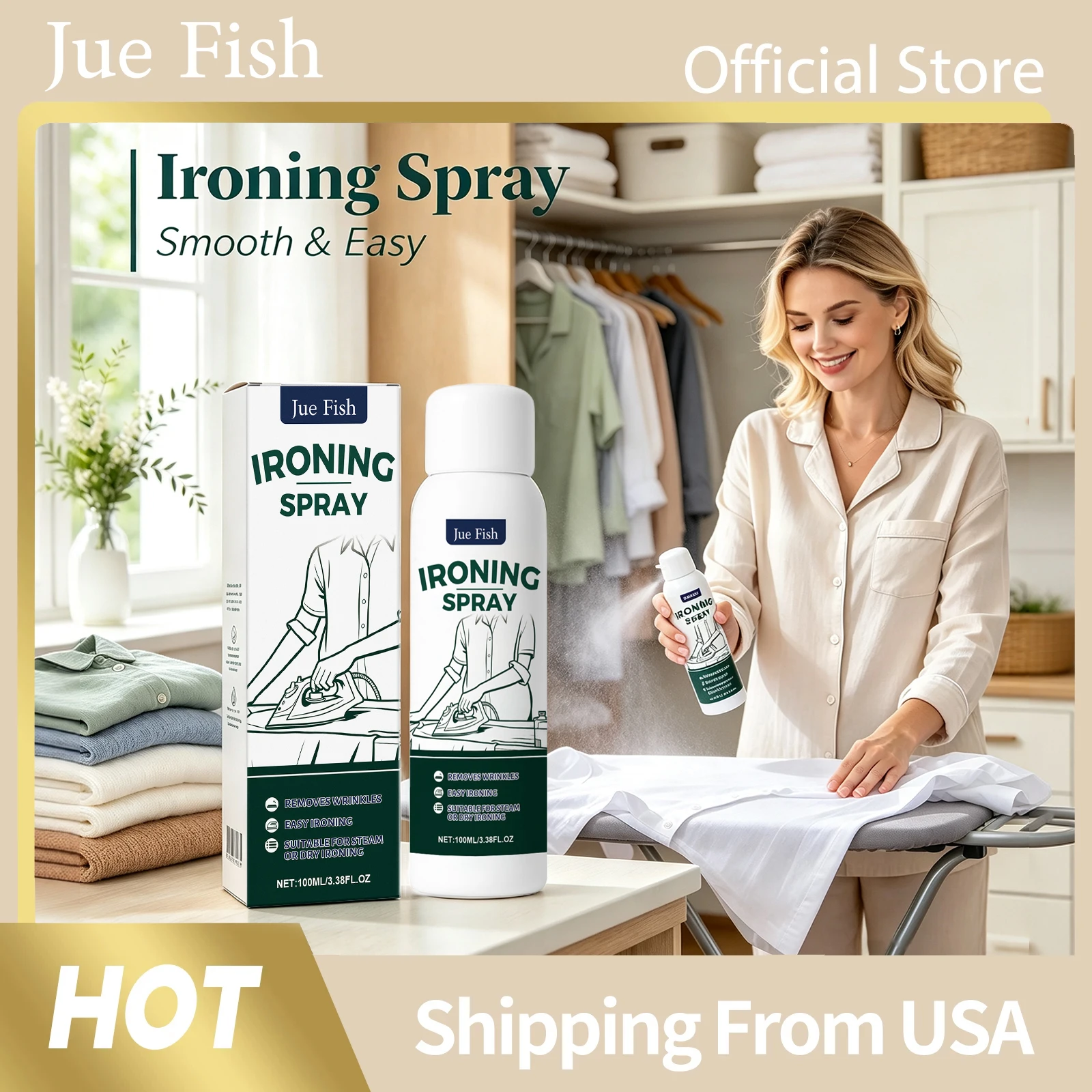 Clothing Ironing Spray Quick Fast Drying Wrinkle Release Fabric Softener Gentle Formula Smooth Finish Flat Crease Free Clothing Refresh Mist