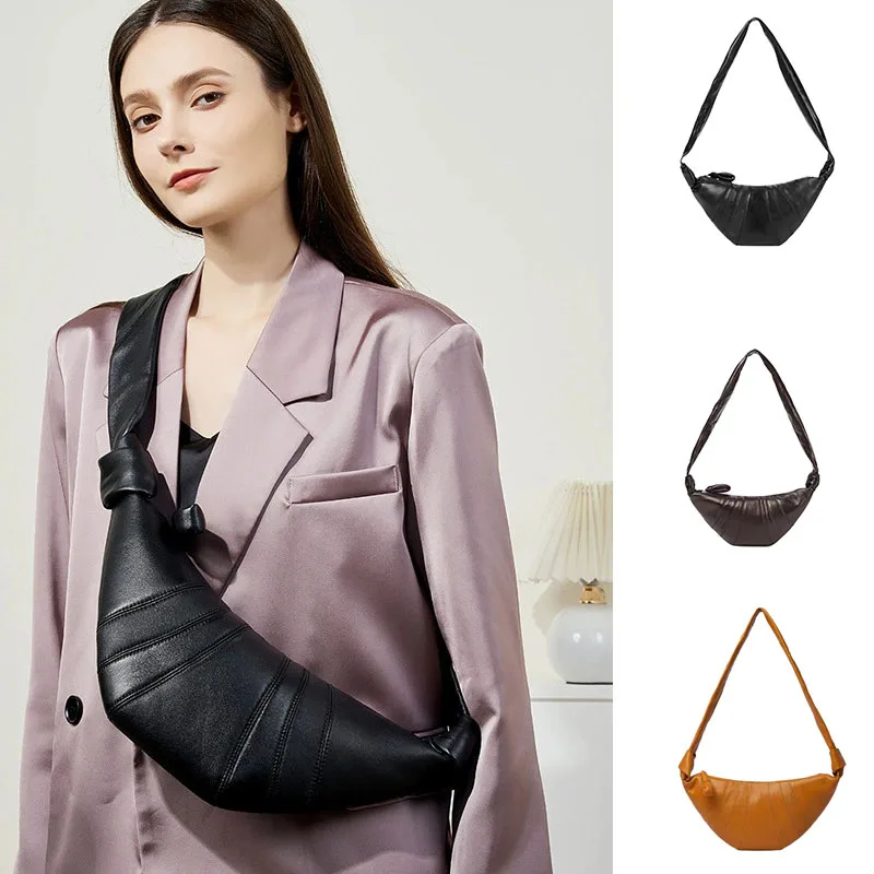 

Fashionable high-end luxury genuine leather women's bag, medium size croissant, niche design dumpling bag, can sing bag crossbod
