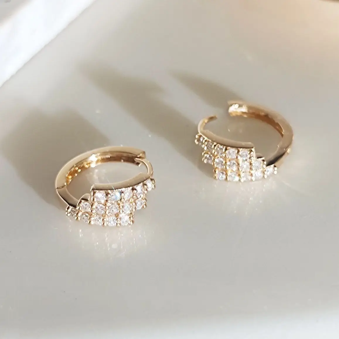 MADALENA SARARA Pure 18K Yellow Gold Earrings Diamond Pave Setting Multi-Layer Women Earrings Au750 Made