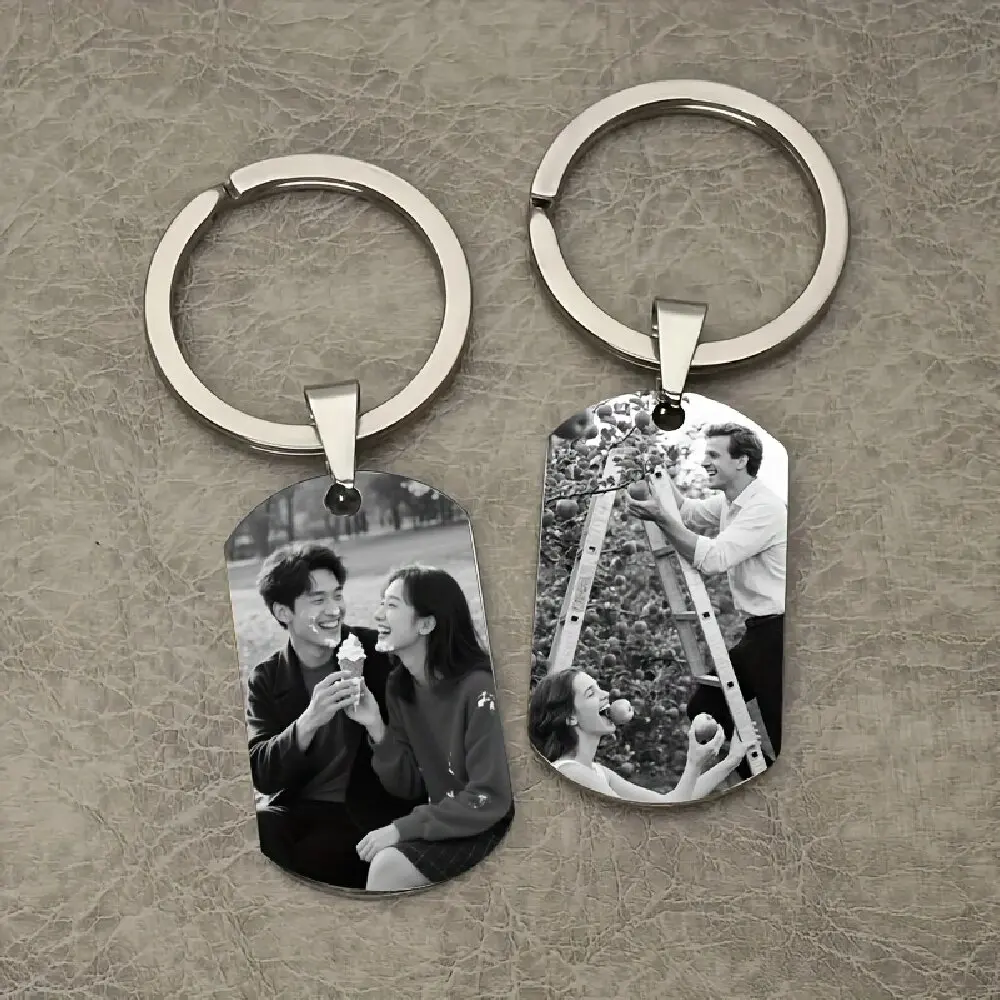 Porte-clés personnalisé gravé avec nom et photo, souvenirs doux, cadeau commémoratif sentimental pour les amoureux, la famille et les amis