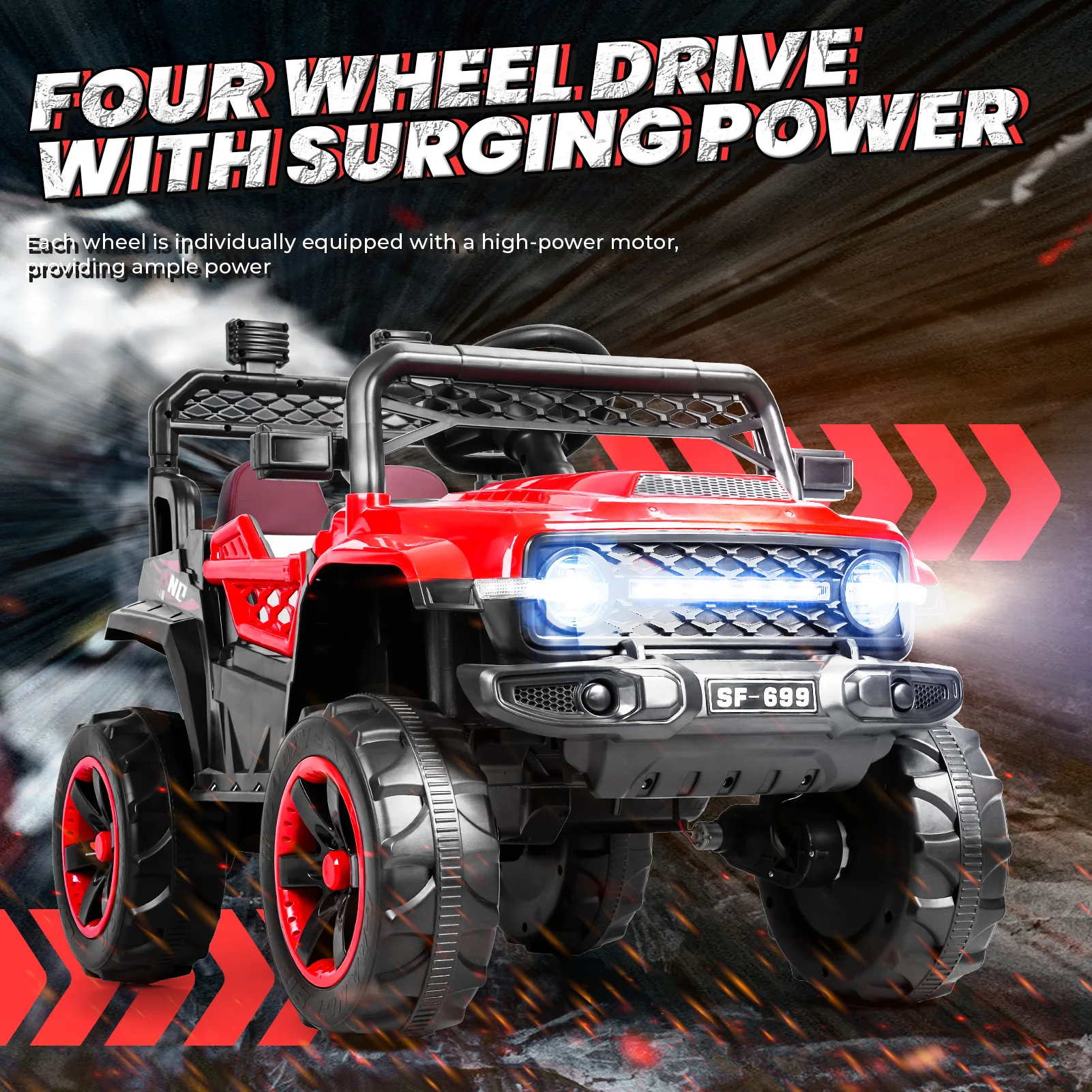 Vehículo ATV de 12V para niños, coche de juguete 4WD de 2 asientos, lado a lado, coche de juego ATV, coche eléctrico todoterreno, velocidad máxima de 3,5 MPH