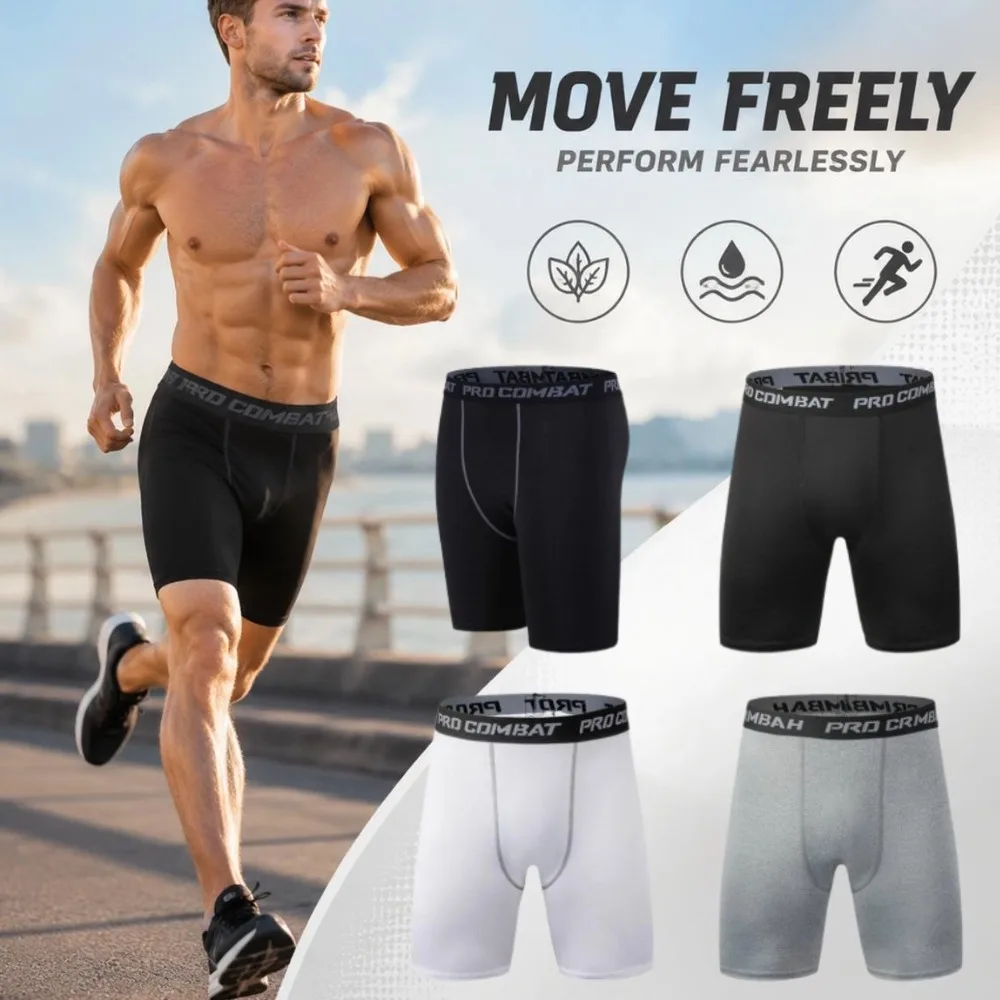 Men Sports Leggings Fitness Elastic Compression Tights Drying Quick Size Fitness Plus Pants Running Training Stretch Shorts